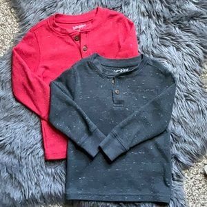 Jumping Beans 2 faux thermal long sleeve collarless tee shirt. Red and gray 18m